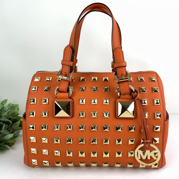 Michael Kors Handbags - Michael Kors Medium Grayson Studded Satchel Orange